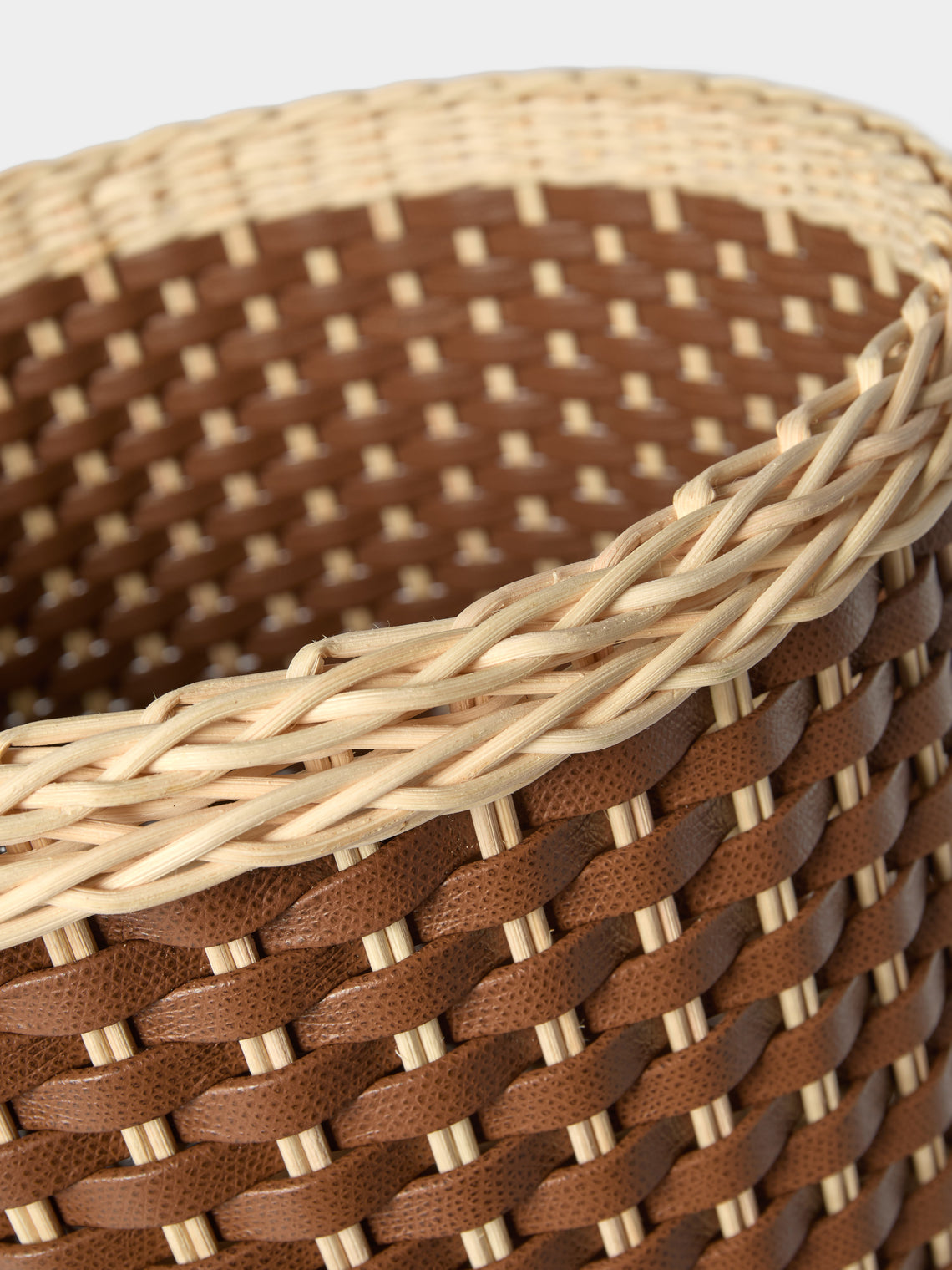 Pigment France - Monet Leather and Rattan Storage Basket - Brown - ABASK