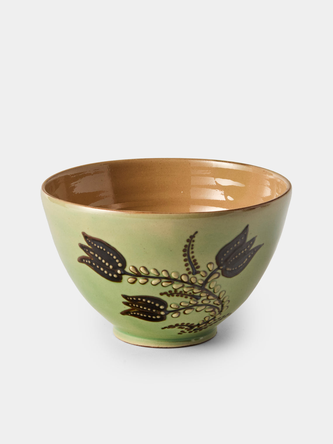 Poterie d’Évires - Flowers Hand-Painted Ceramic Grand Bowls (Set of 4) - Green - ABASK