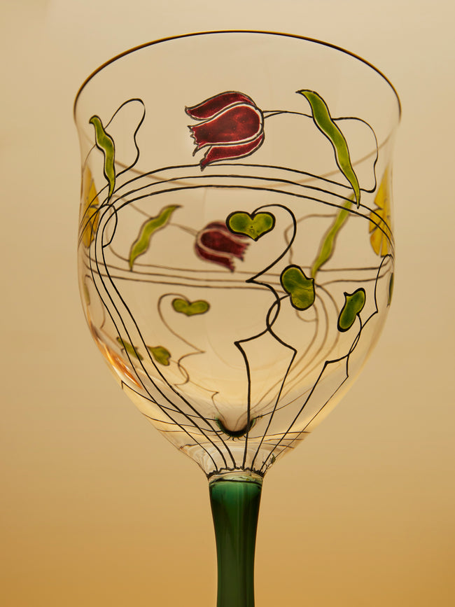 Theresienthal - Serenade Hand-Painted Crystal White Wine Glass (Set of 2) - Green - ABASK