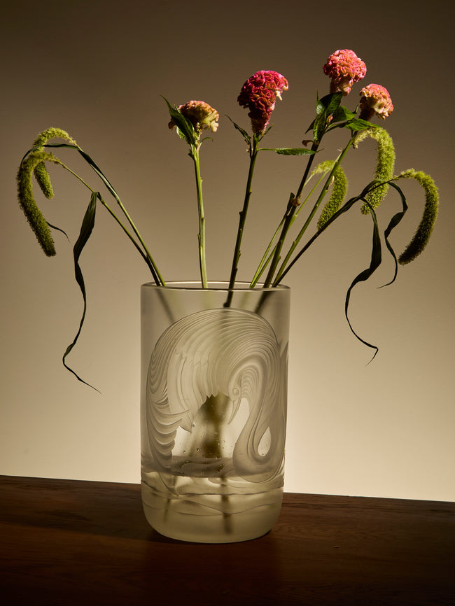 Antique and Vintage - 20th-Century Lalique Swan Crystal Vase (14in/35.5cm) - Clear - ABASK