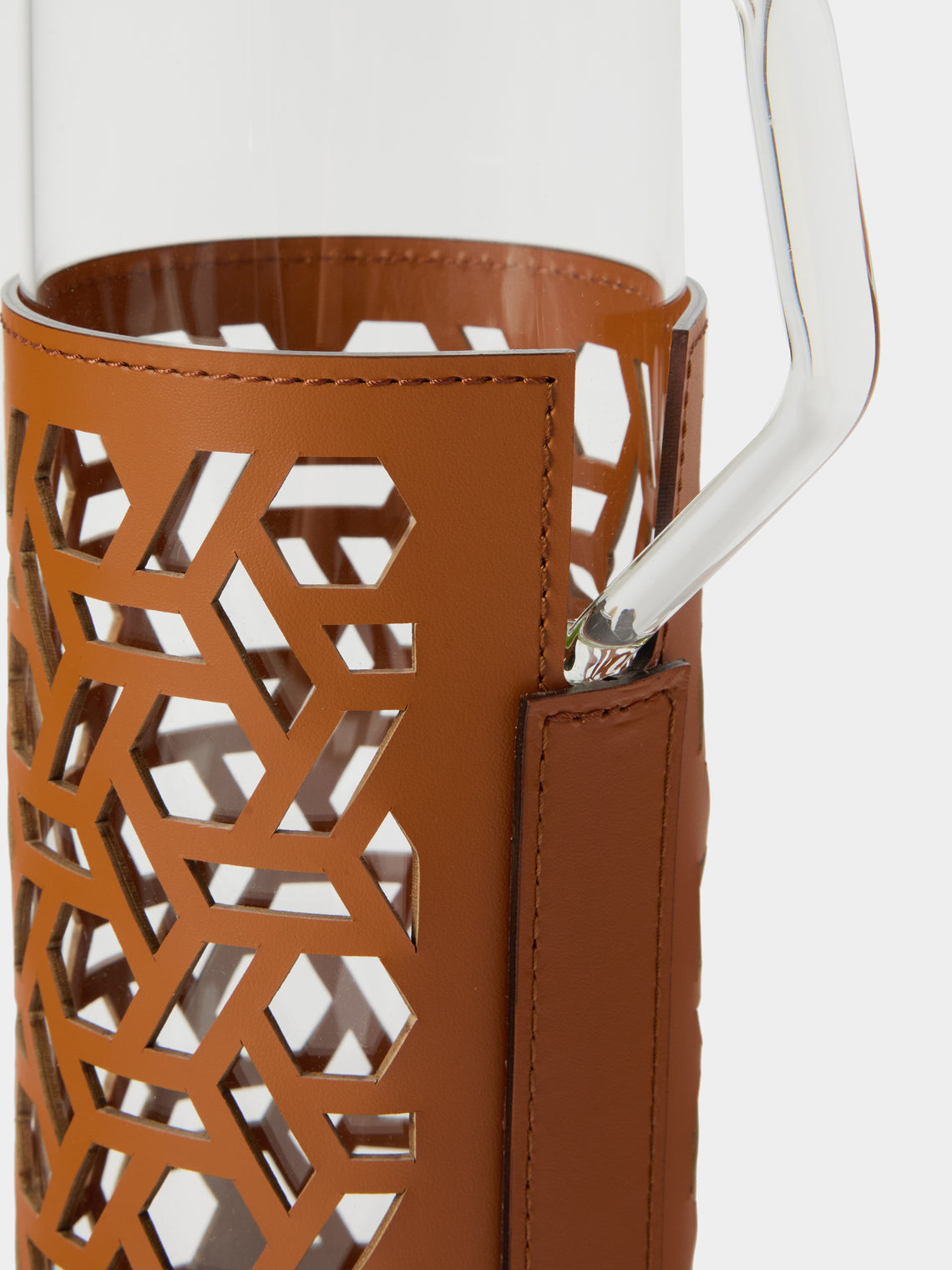 RUDI - Messina Leather and Glass Pitcher (42oz/1.2L) - Brown - ABASK