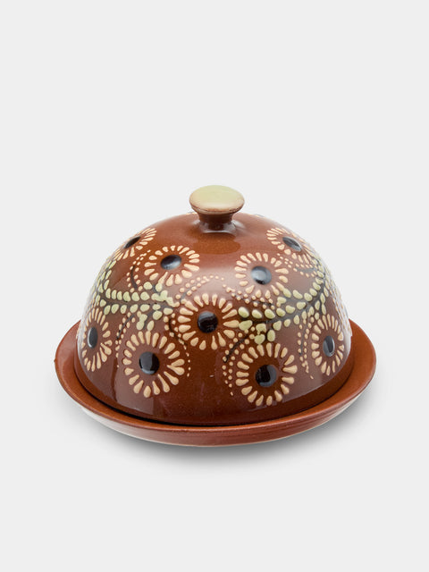 Poterie d’Évires - Flowers Hand-Painted Ceramic Small Butter Dish - Light brown - ABASK - 