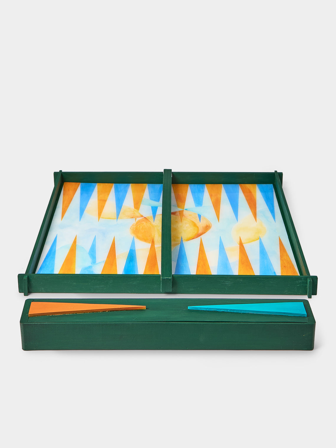 Valeria Molinari - Air Hand-Painted Watercolor Wood Backgammon Set - Blue - ABASK
