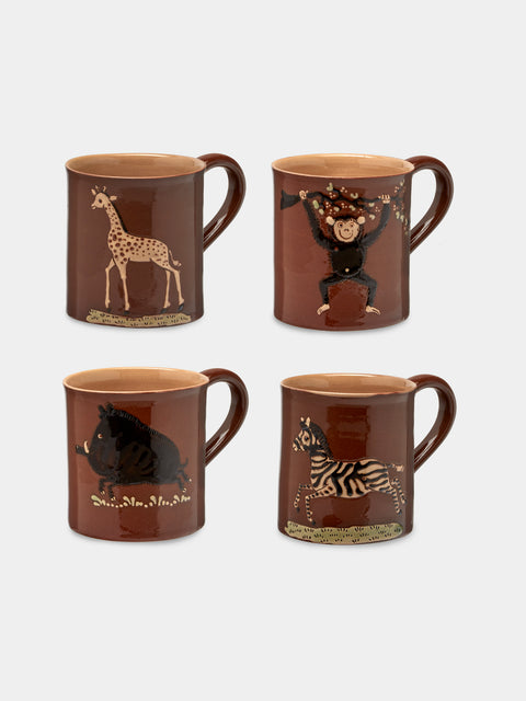 Poterie d’Évires - Safari Hand-Painted Ceramic Mugs (Set of 4) - Light brown - ABASK - 