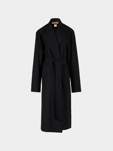 Dorso - The Gessato Wool Robe | Size: S - Black - ABASK - 