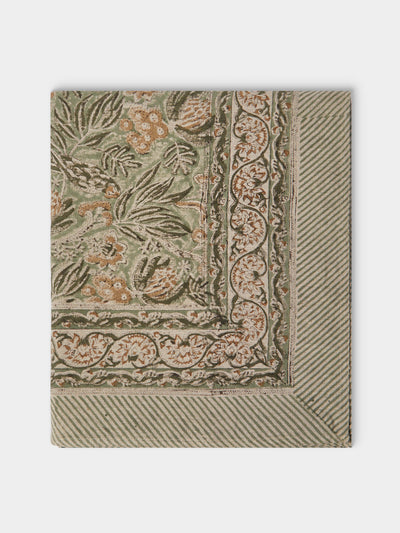Chamois - Parrot Block-Printed Linen Rectangular Tablecloth (138in/3.5m) - Multiple - ABASK - 