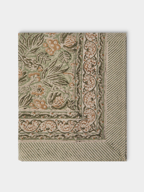 Chamois - Parrot Block-Printed Linen Rectangular Tablecloth (138in/3.5m) - Multiple - ABASK - 