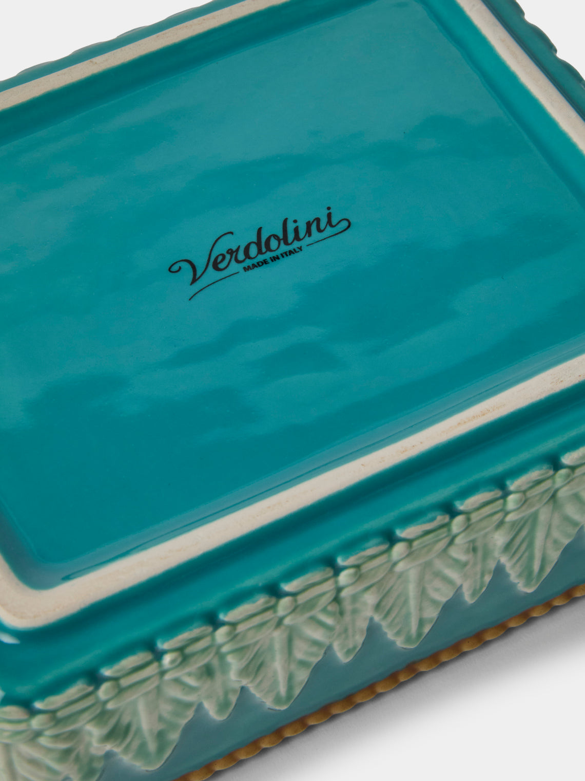 Verdolini - Leaves Hand-Painted Majolica Ceramic Box - Blue - ABASK