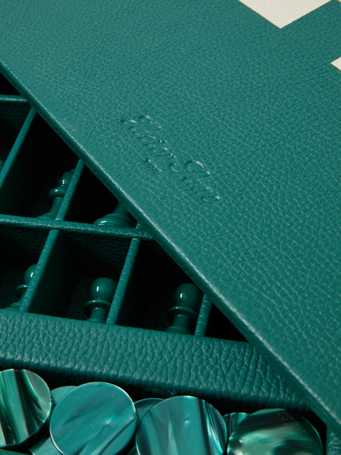 Hector Saxe - Leather Backgammon, Checkers, Chess and Dominoes Compendium - Green - ABASK