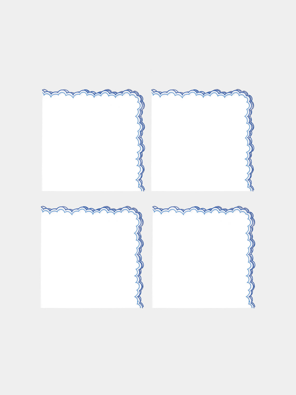 Los Encajeros - Escamas Embroidered Linen Napkins (Set of 4) - Blue - ABASK
