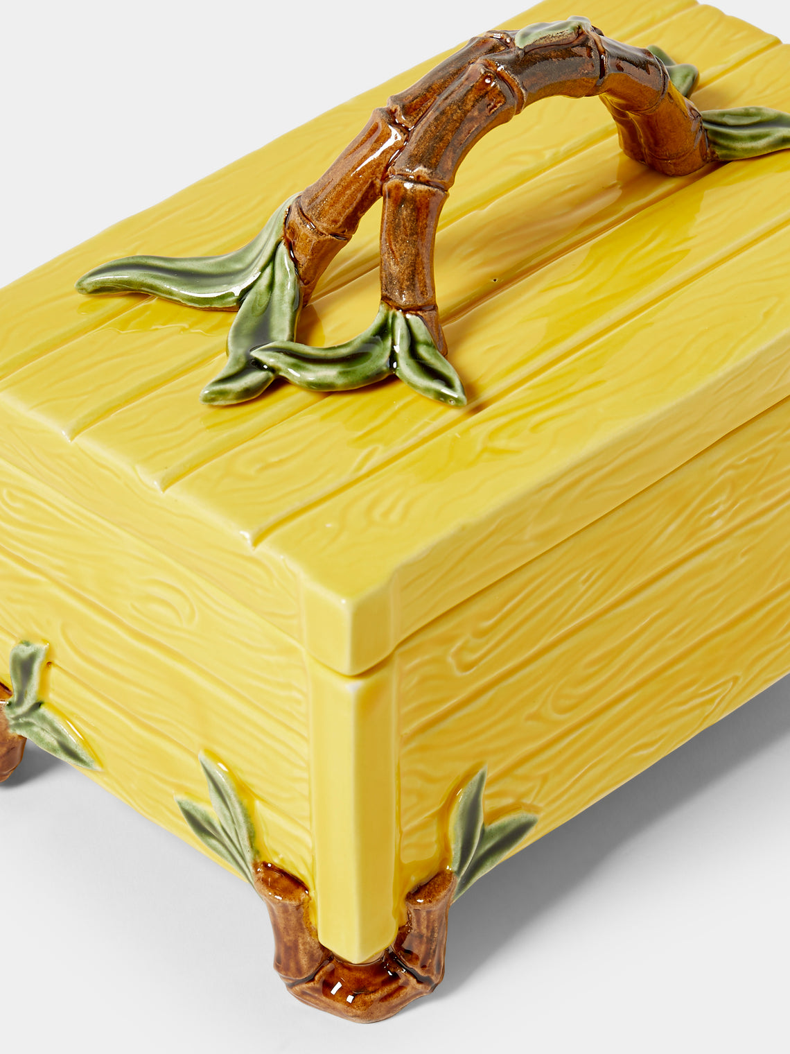 Verdolini - Bamboo Hand-Painted Majolica Ceramic Box - Yellow - ABASK