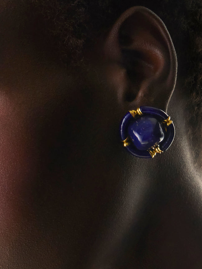 Mahnaz Collection - Women's Vintage 1960s Archimede Seguso Italian Yellow Gold, Murano Glass and Rhinestone Clip-On Earrings - Gold - ABASK