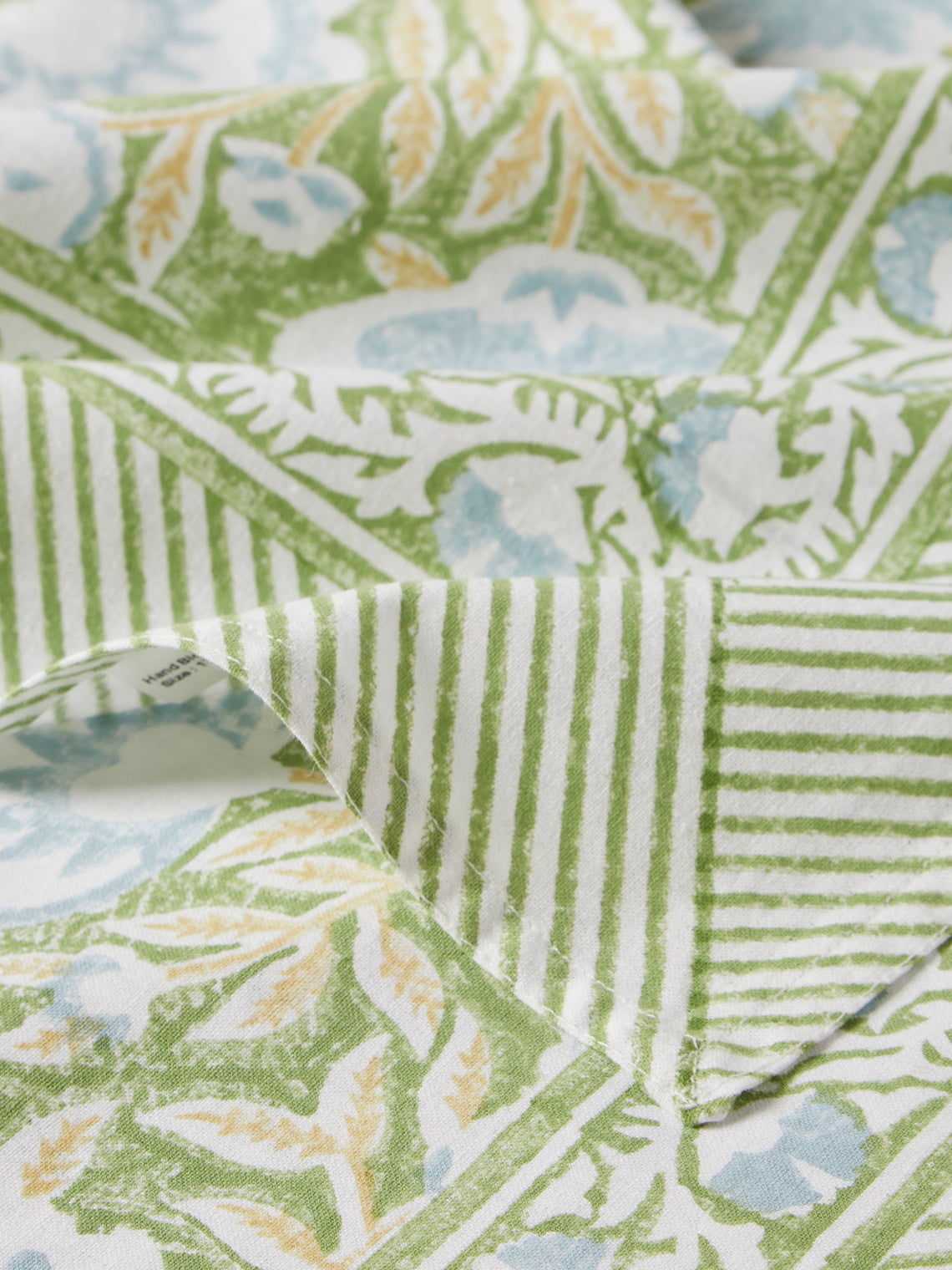 Chamois - The Garden of Mathilde Block-Printed Cotton Rectangular Tablecloth (90.5in/2.3m) - Green - ABASK