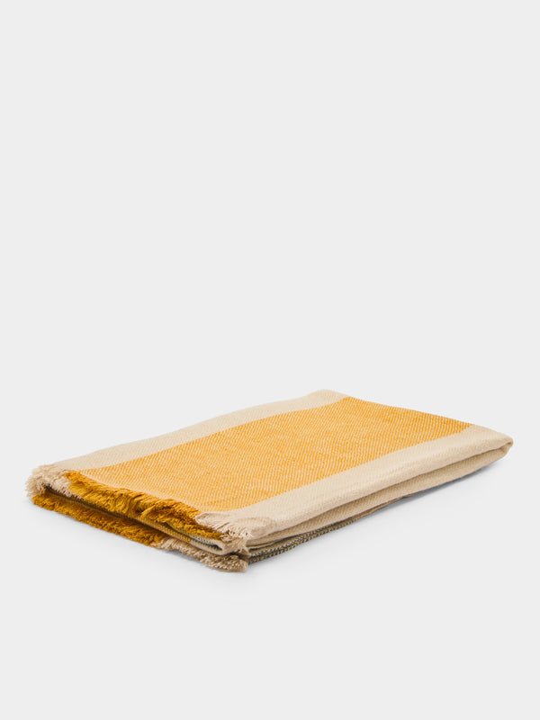 Me & K - Cashmere Tartan Bed Blanket (106in/2.7m) - Yellow - ABASK