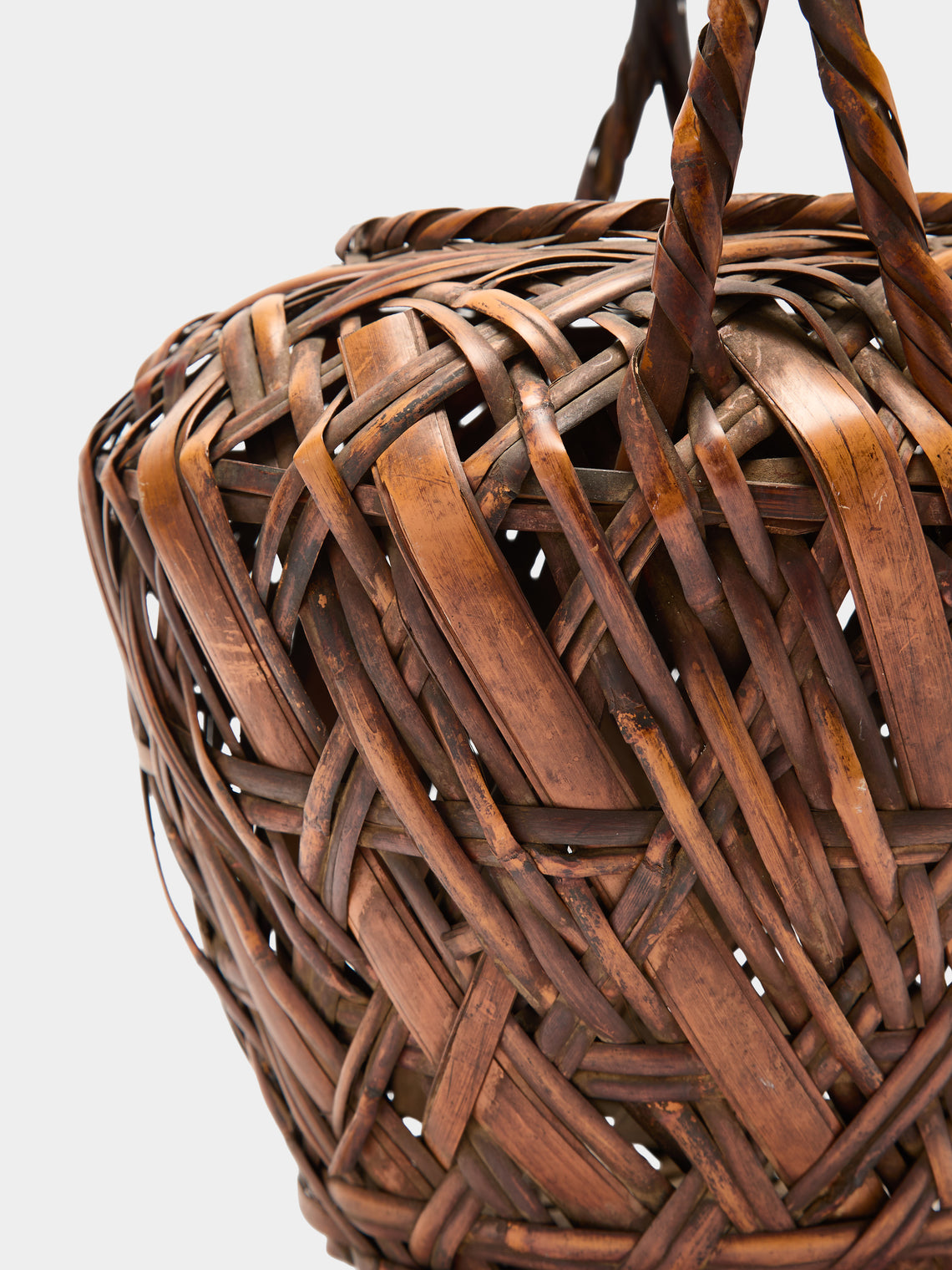 Antique and Vintage - Mid-Century Japanese Bamboo Ikebana Basket - Brown - ABASK