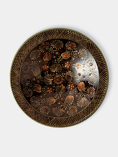 Poterie d’Évires - Flowers Hand-Painted Ceramic Small Serving Bowl - Dark Brown - ABASK
