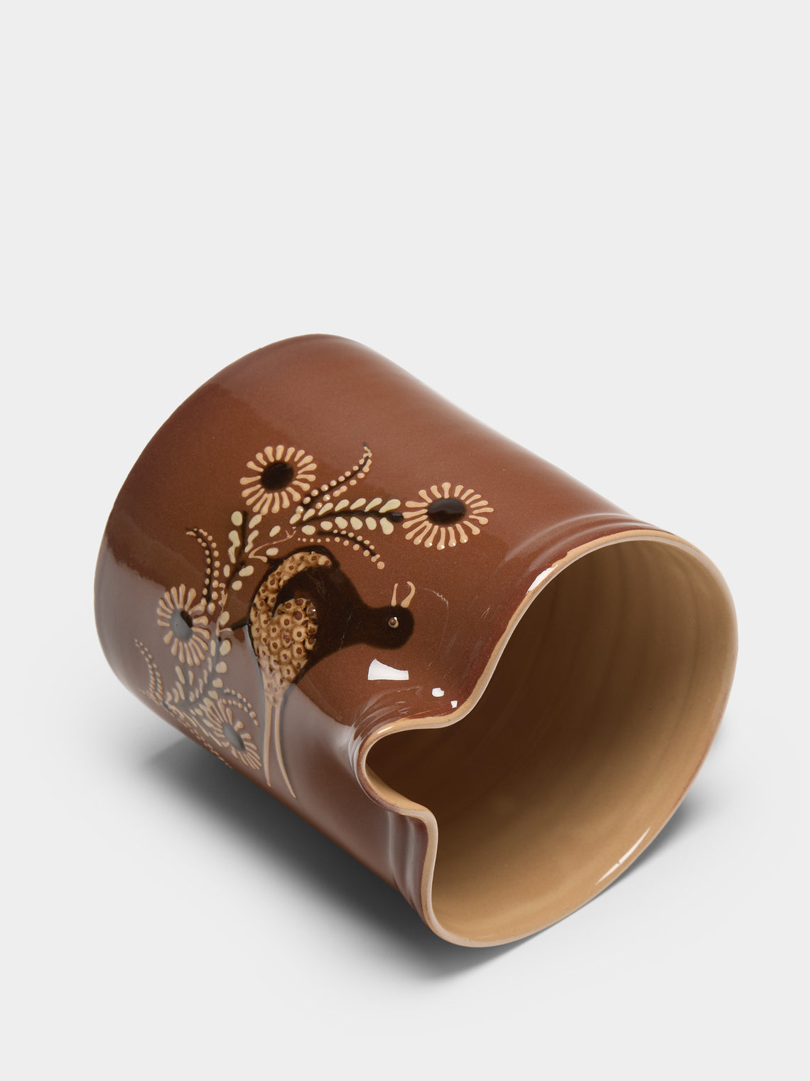 Poterie d’Évires - Birds Hand-Painted Ceramic Straight-Edge Jug (34oz/1L) - Light brown - ABASK