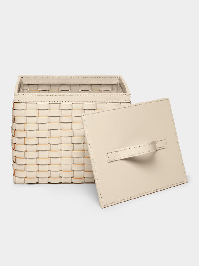 Riviere - Woven Leather Wastepaper Basket - Cream - ABASK
