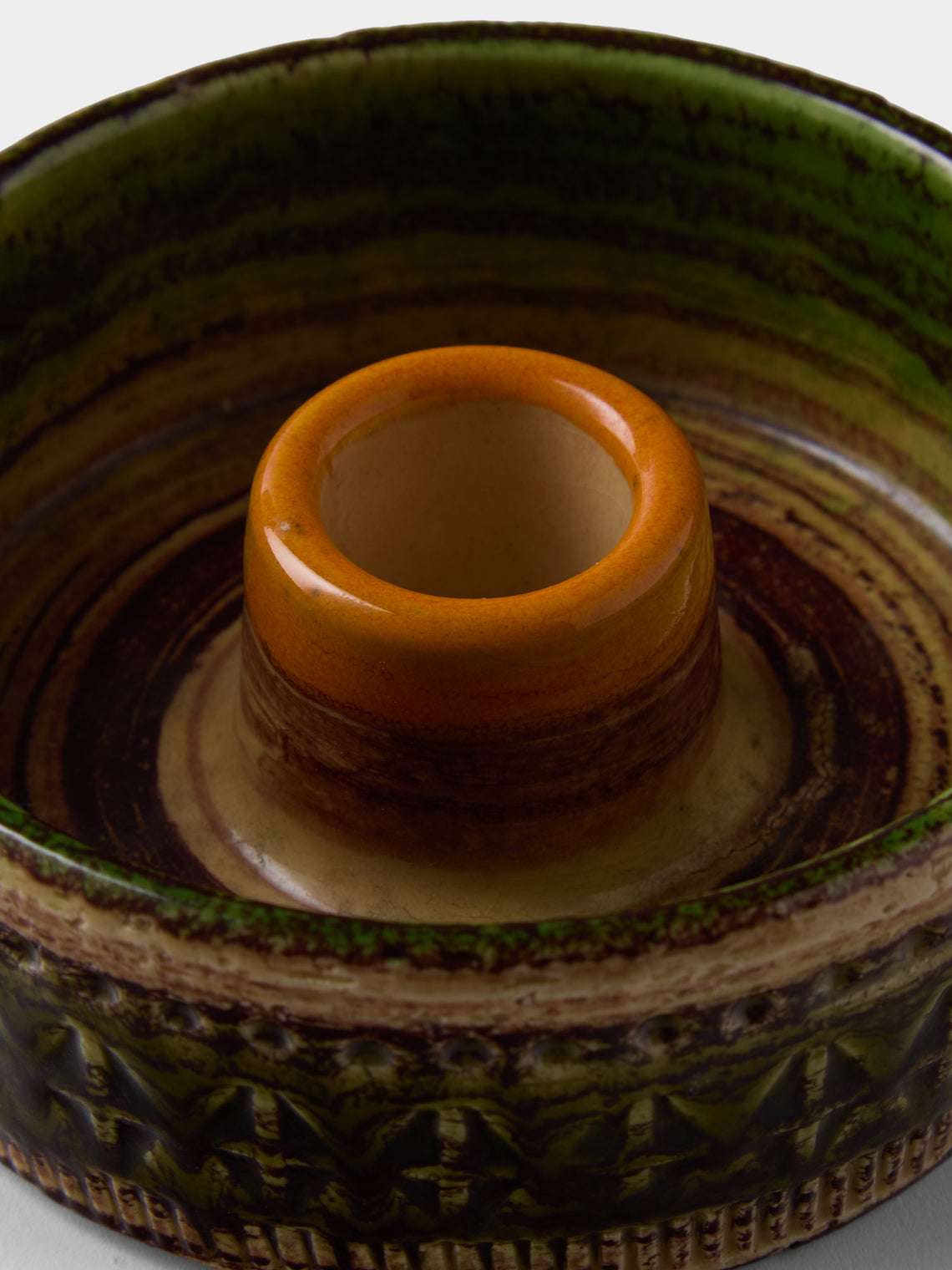 Antique and Vintage - 1960s Bitossi Sahara Ceramic Candle Holder - Green - ABASK