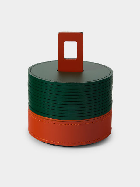 RUDI - | Set of 12 | Nautilus Leather Coasters with Holder - Green - ABASK - 
