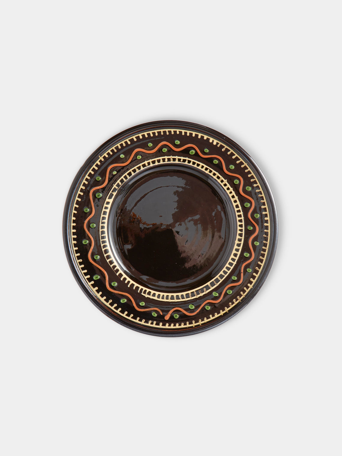 Poterie de Cliousclat - Hand-Painted Slipware Salad / Dessert Plates – 8in/21.5cm (Set of 4) - Black - ABASK