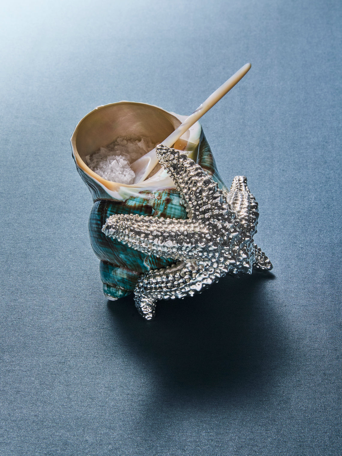 Objet Luxe - Starfish Silver-Plated Salt and Pepper Cellar with Mother-of-Pearl Spoon - Blue - ABASK