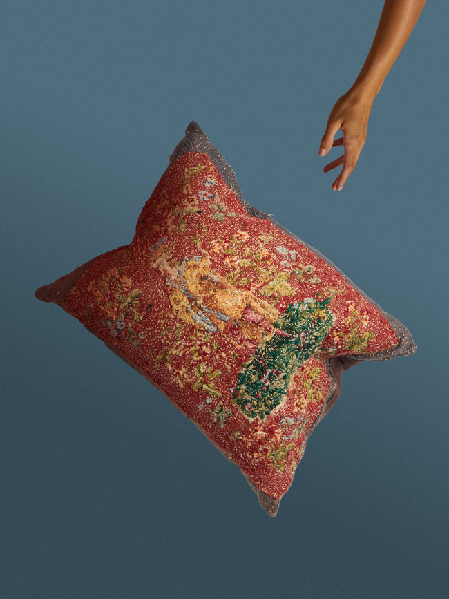 By Walid - 19th-Century Needlepoint Wool and Damask Cushion (24.5in/62cm) - Multiple - ABASK