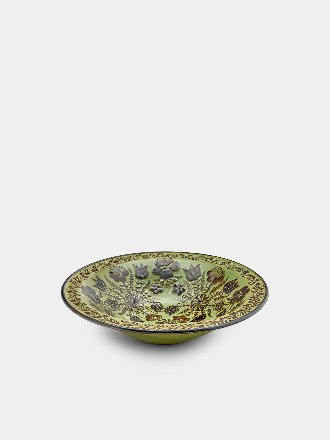 Poterie d’Évires - Flowers Hand-Painted Ceramic Small Serving Bowl - Green - ABASK