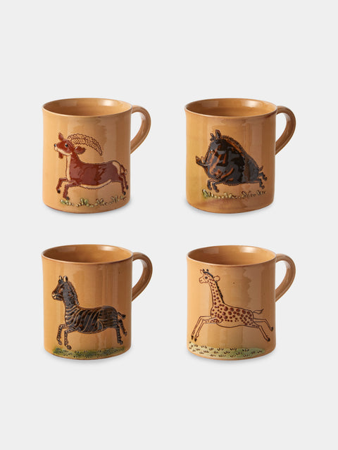 Poterie d’Évires - Animals Hand-Painted Ceramic Mugs (Set of 4) - Cream - ABASK - 