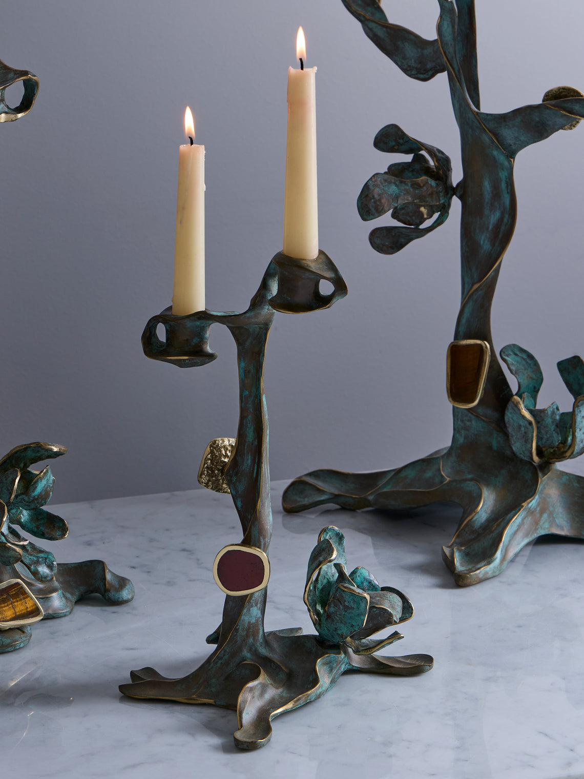 Viya - Glory Lily Brass Medium Candle Holder - Brass - ABASK