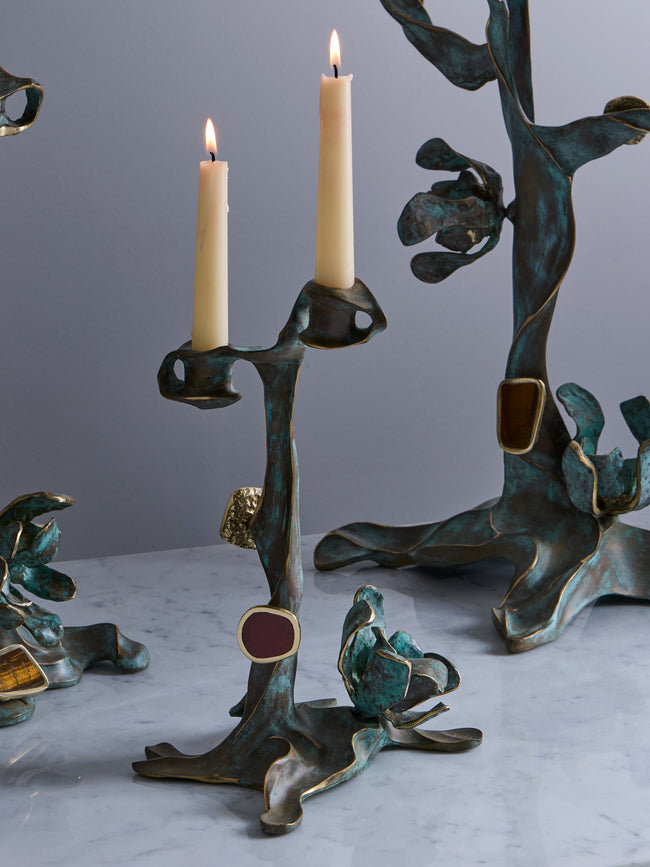 Viya - Glory Lily Brass Medium Candle Holder - Brass - ABASK
