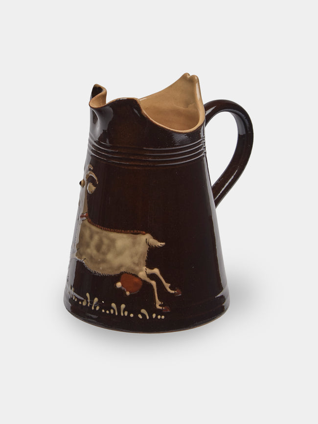 Poterie d’Évires - Goats Hand-Painted Ceramic Petite Milk Jug - Dark brown - ABASK - 