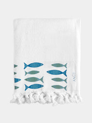 Anut Cairo - Small Fish Hand-Printed Cotton Beach Towels (Set of 2) - Blue - ABASK - 