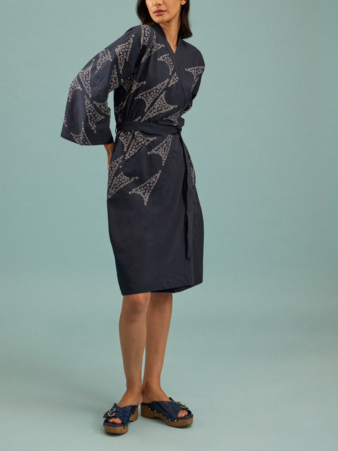 Takeda Kahei Shoten - Pied de Phénix Shibori Cotton Kimono | One Size - Black - ABASK