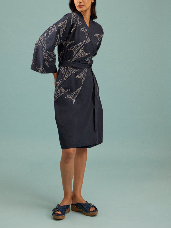 Takeda Kahei Shoten - Pied de Phénix Shibori Cotton Kimono | One Size - Black - ABASK