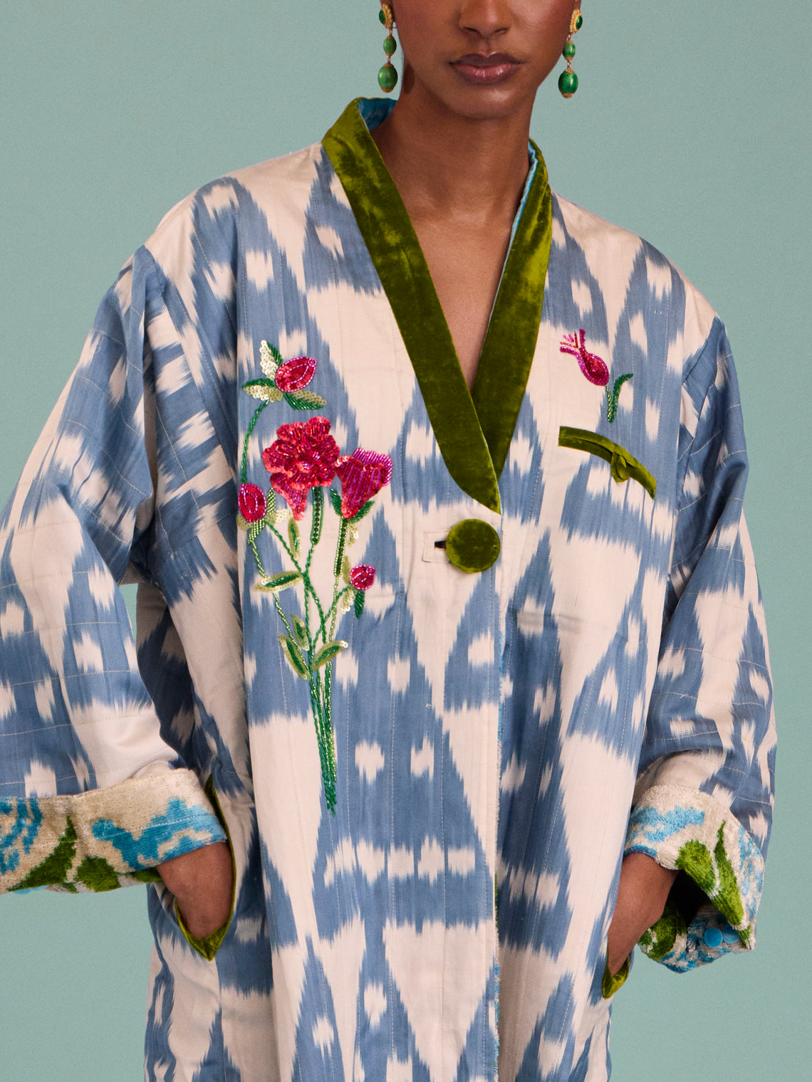 Nazzy Beglari - Hand-Loomed Ikat Velvet Reversible Robe | One Size - Multiple - ABASK