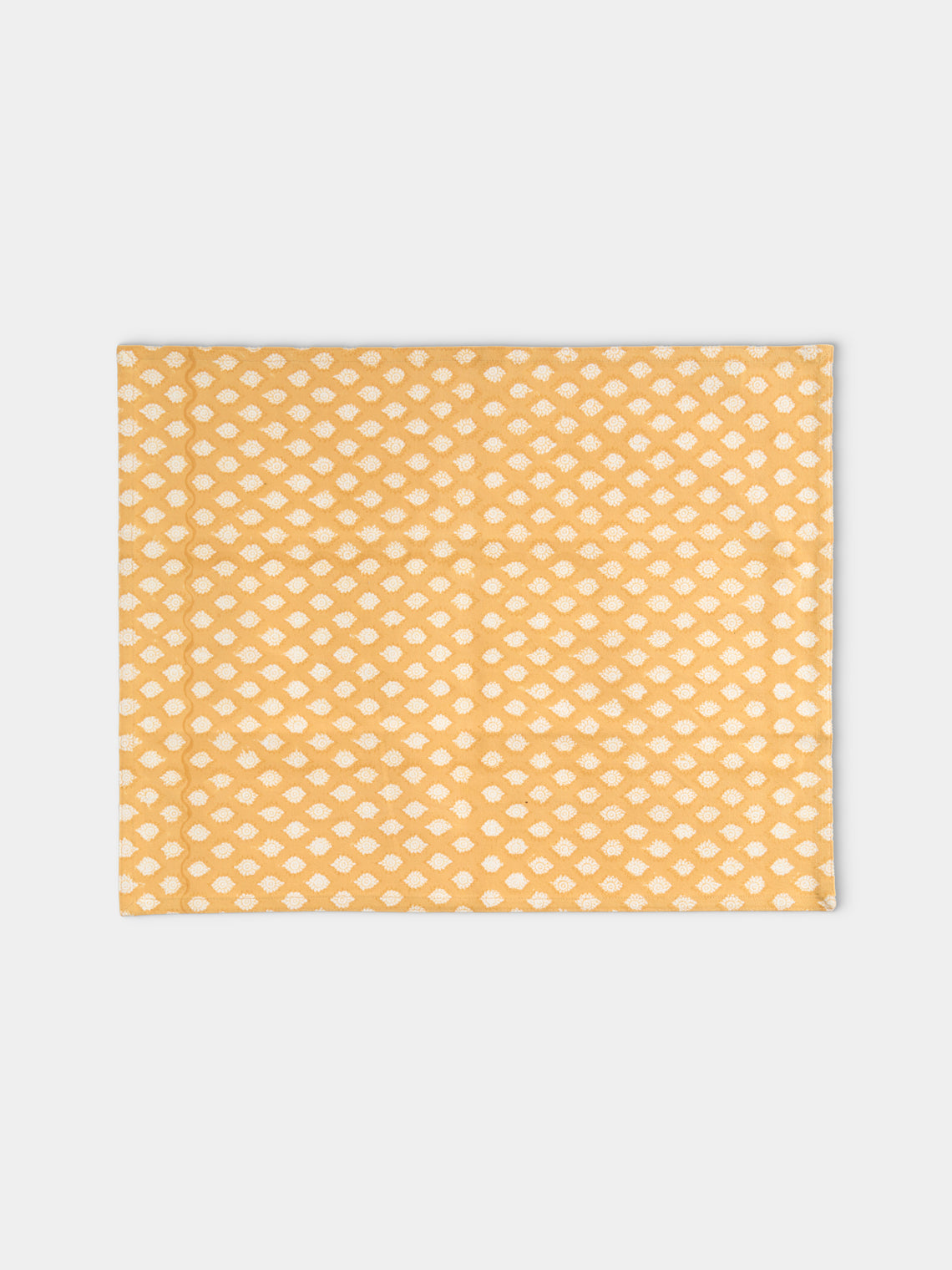 Chamois - Medallion Block-Printed Linen Placemats (Set of 4) - Yellow - ABASK - 