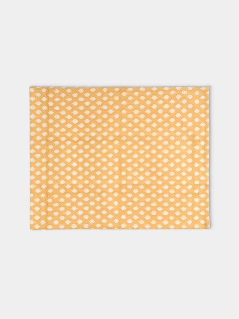 Chamois - Medallion Block-Printed Linen Placemats (Set of 4) - Yellow - ABASK - 