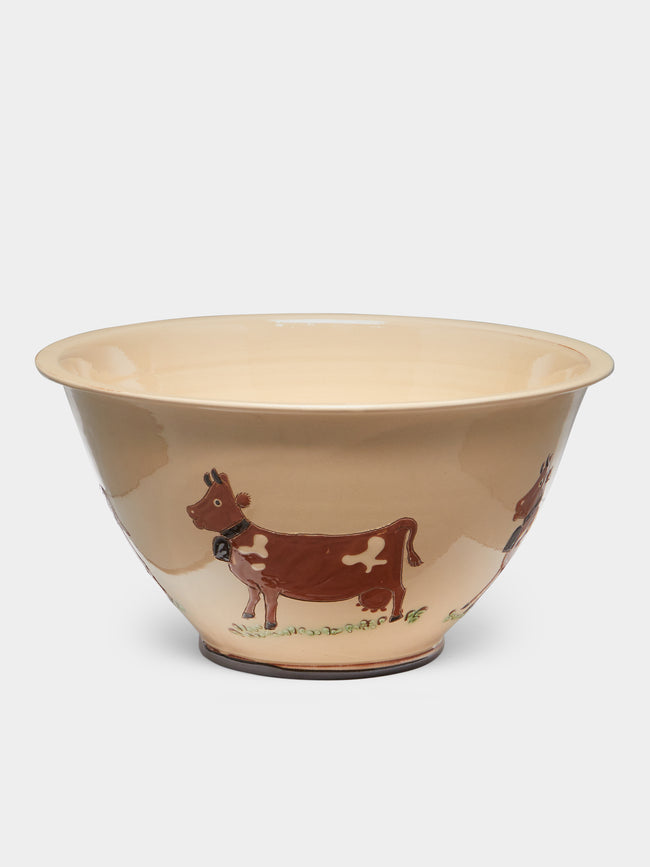 Poterie d’Évires - Cows Hand-Painted Ceramic Large Salad Bowl -  - ABASK - 