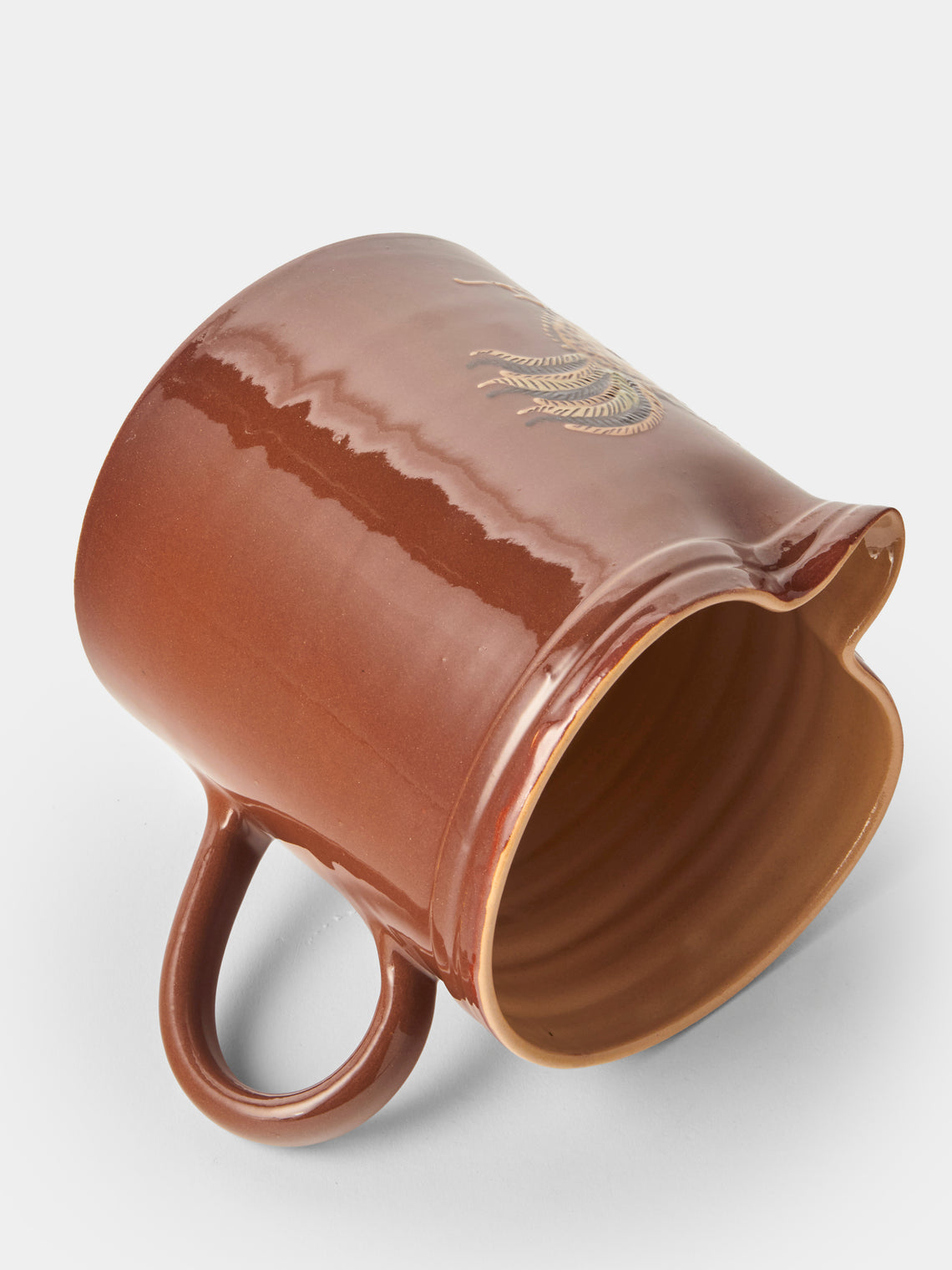 Poterie d’Évires - Chickens Hand-Painted Ceramic Straight-Edge Medium Jug - Light Brown - ABASK