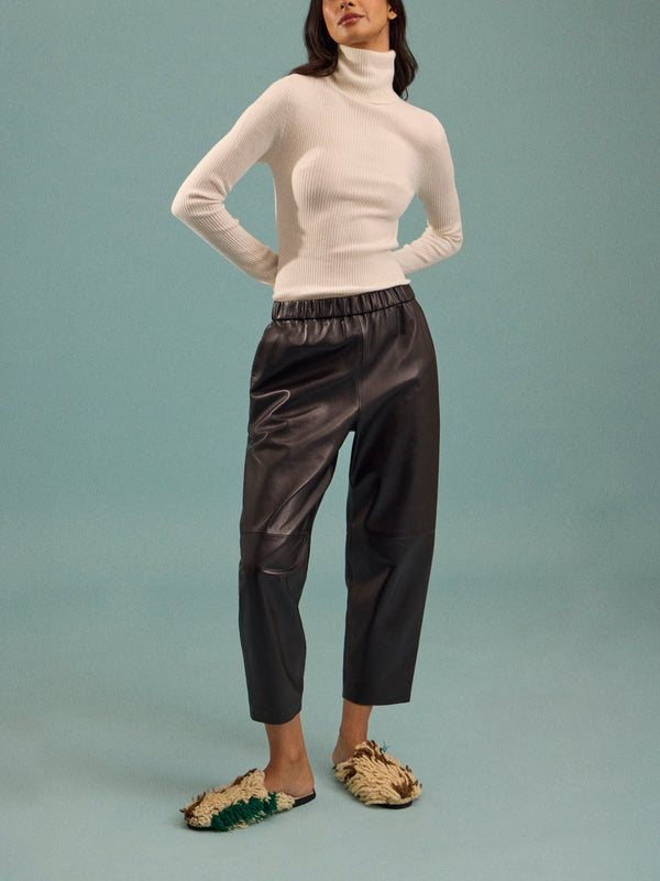 Dusan - Carrot Leather Trousers | Size: S - Navy - ABASK