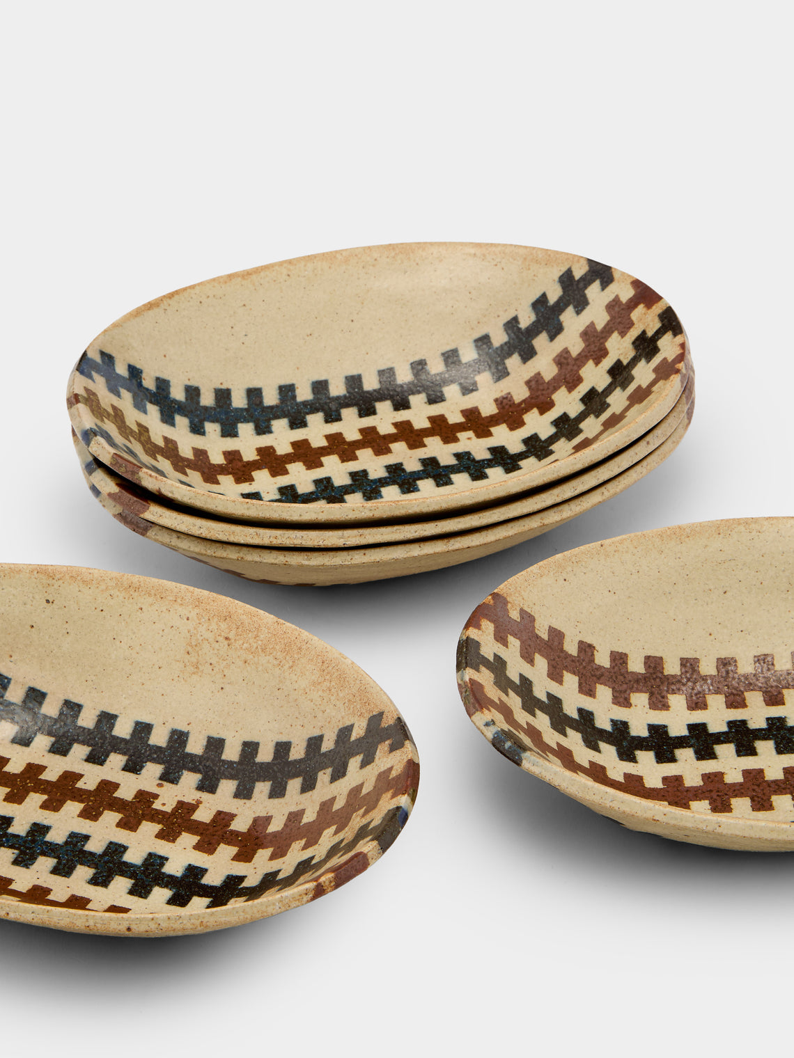 Makidani-gama - No. 1 Nerikomi Ceramic Medium Oval Bowls (Set of 5) - Multiple - ABASK