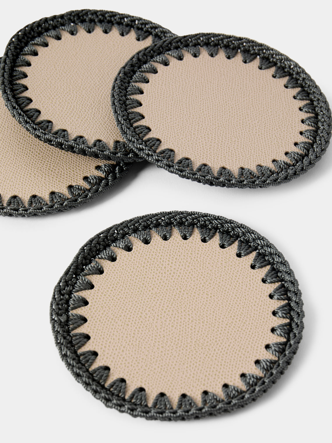 Pigment France - Rochelle Leather and Crochet Coasters (Set of 4) - Beige - ABASK