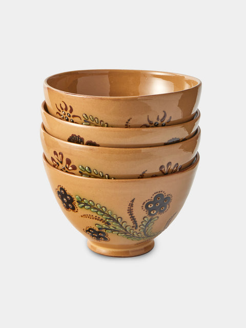 Poterie d’Évires - Flowers Hand-Painted Ceramic Grand Bowls (Set of 4) - Cream - ABASK - 