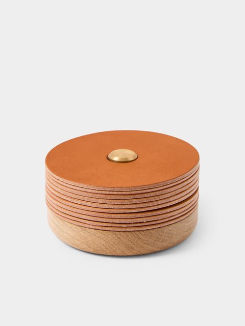 Otzi Studio - | Set of 10 | Gasket Leather Coasters - Natural - ABASK - 