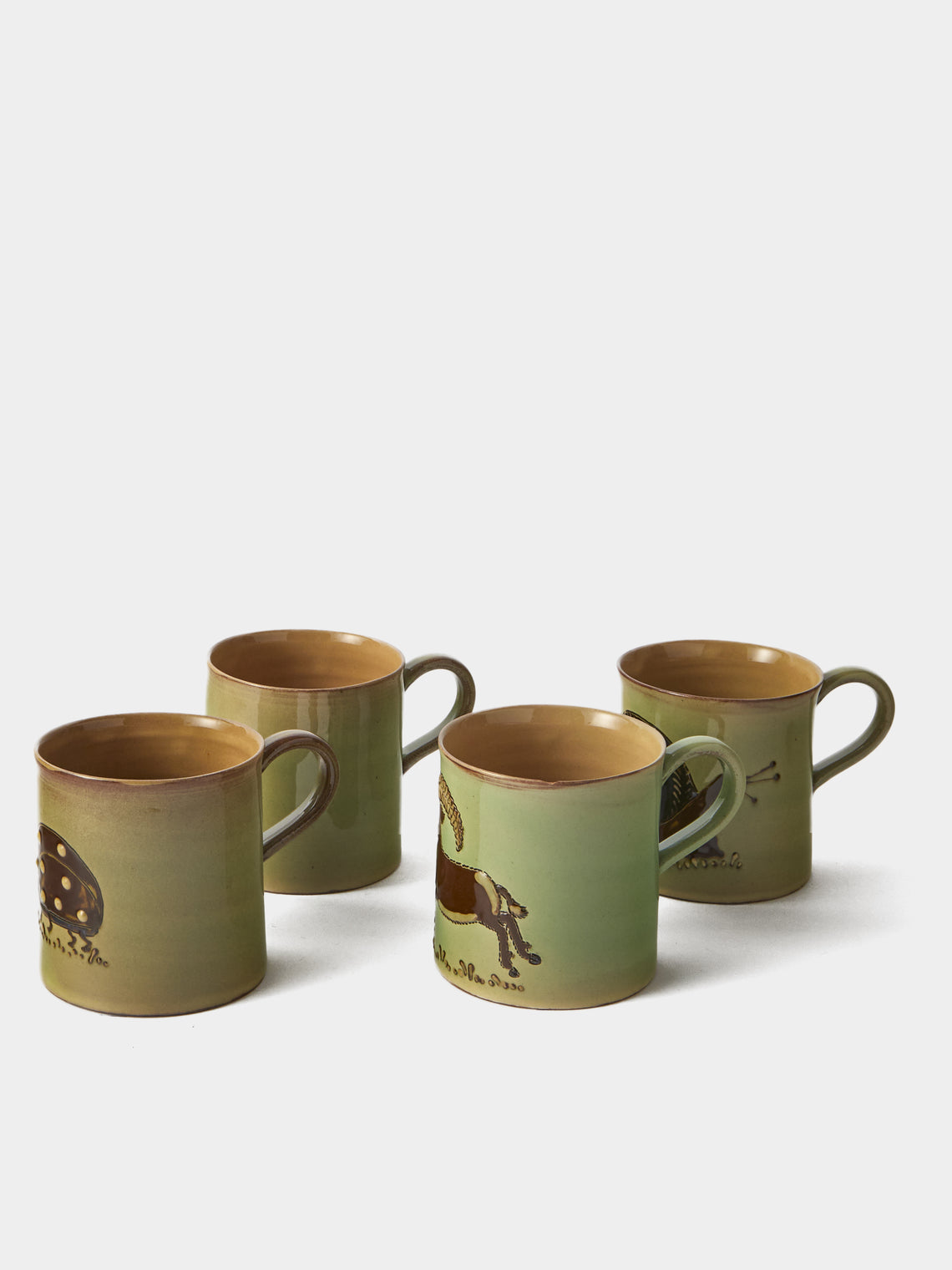 Poterie d’Évires - Animals Hand-Painted Ceramic Mugs (Set of 4) - Green - ABASK