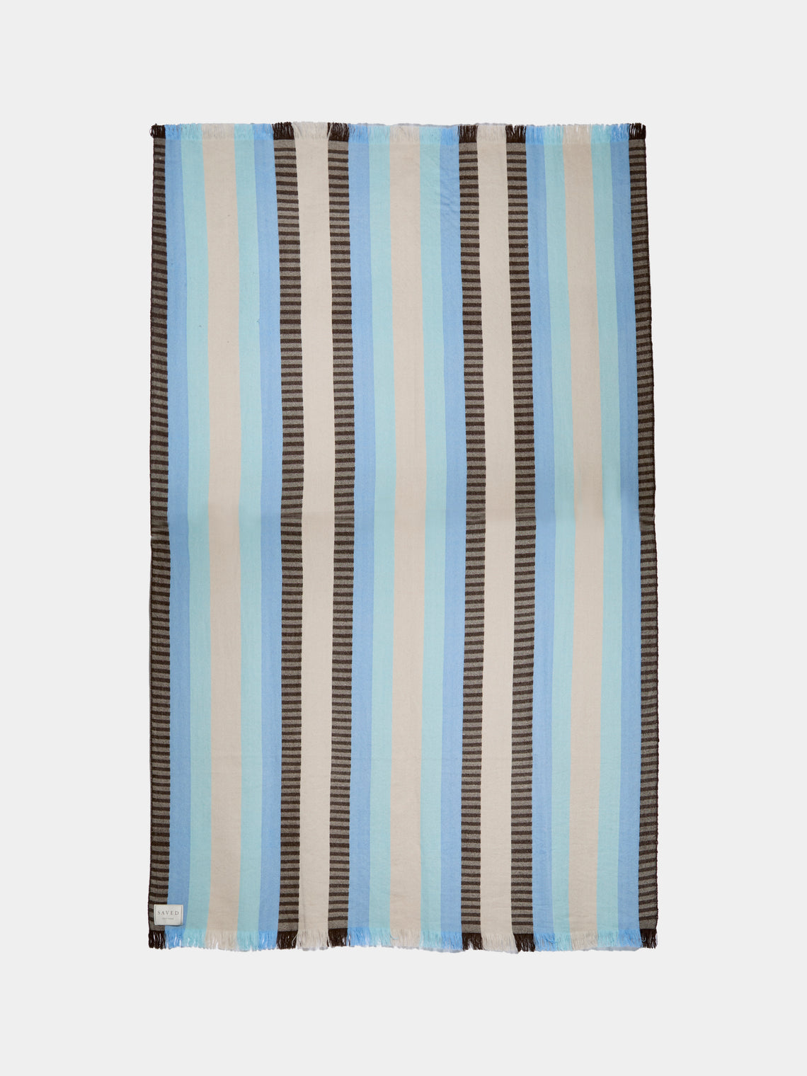 Saved NY - Blue Stripe Cashmere Throw (79in/2m) - Blue - ABASK - 