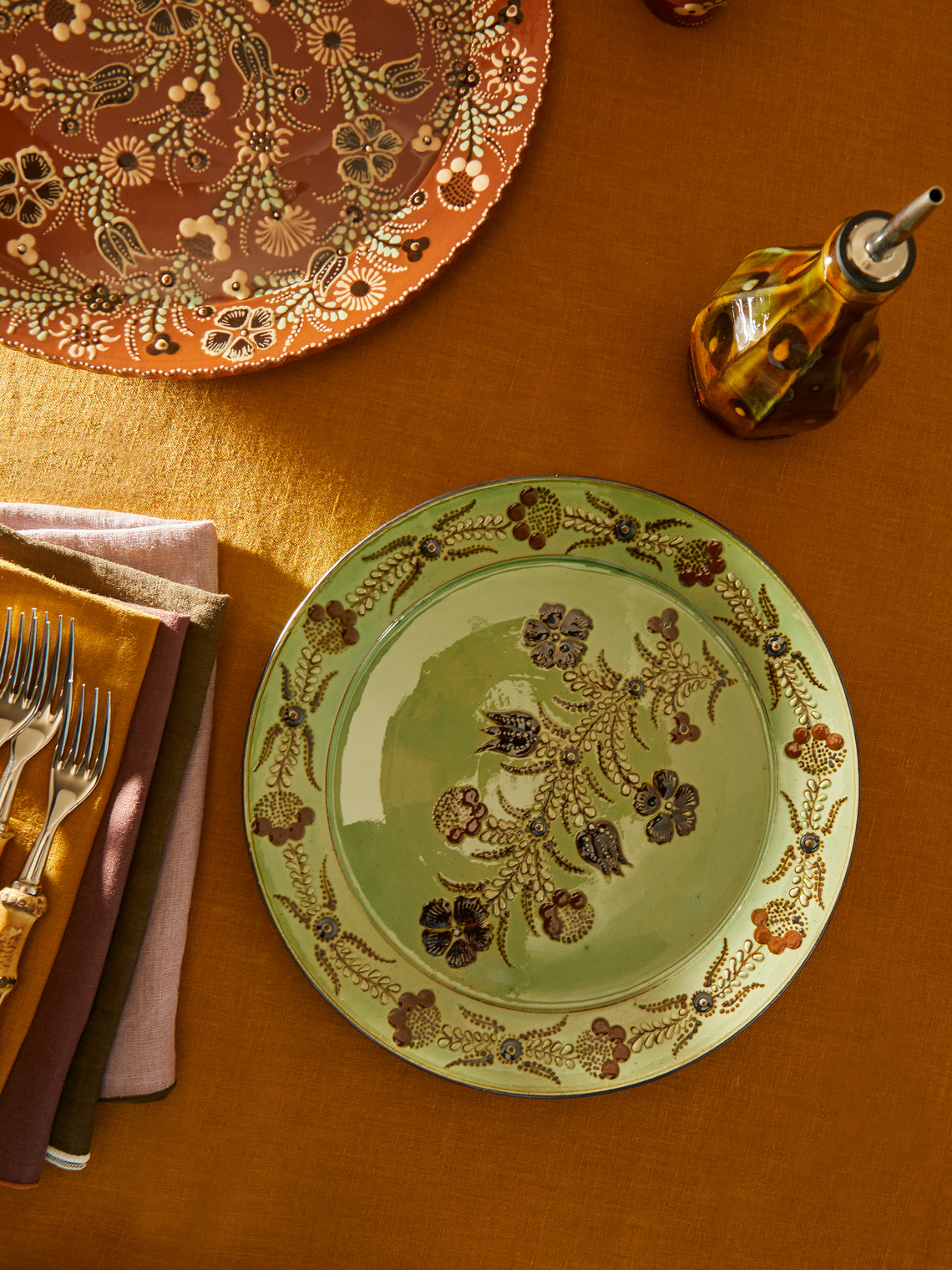 Poterie d’Évires - Flowers Hand-Painted Ceramic Round Serving Plate -  - ABASK