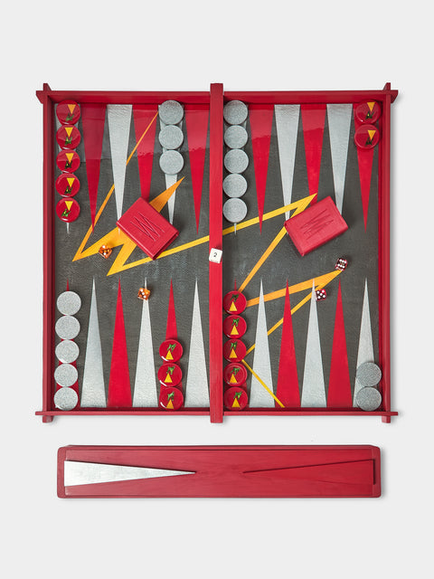 Valeria Molinari - Fire Hand-Painted Watercolor Wood Backgammon Set - Red - ABASK - 