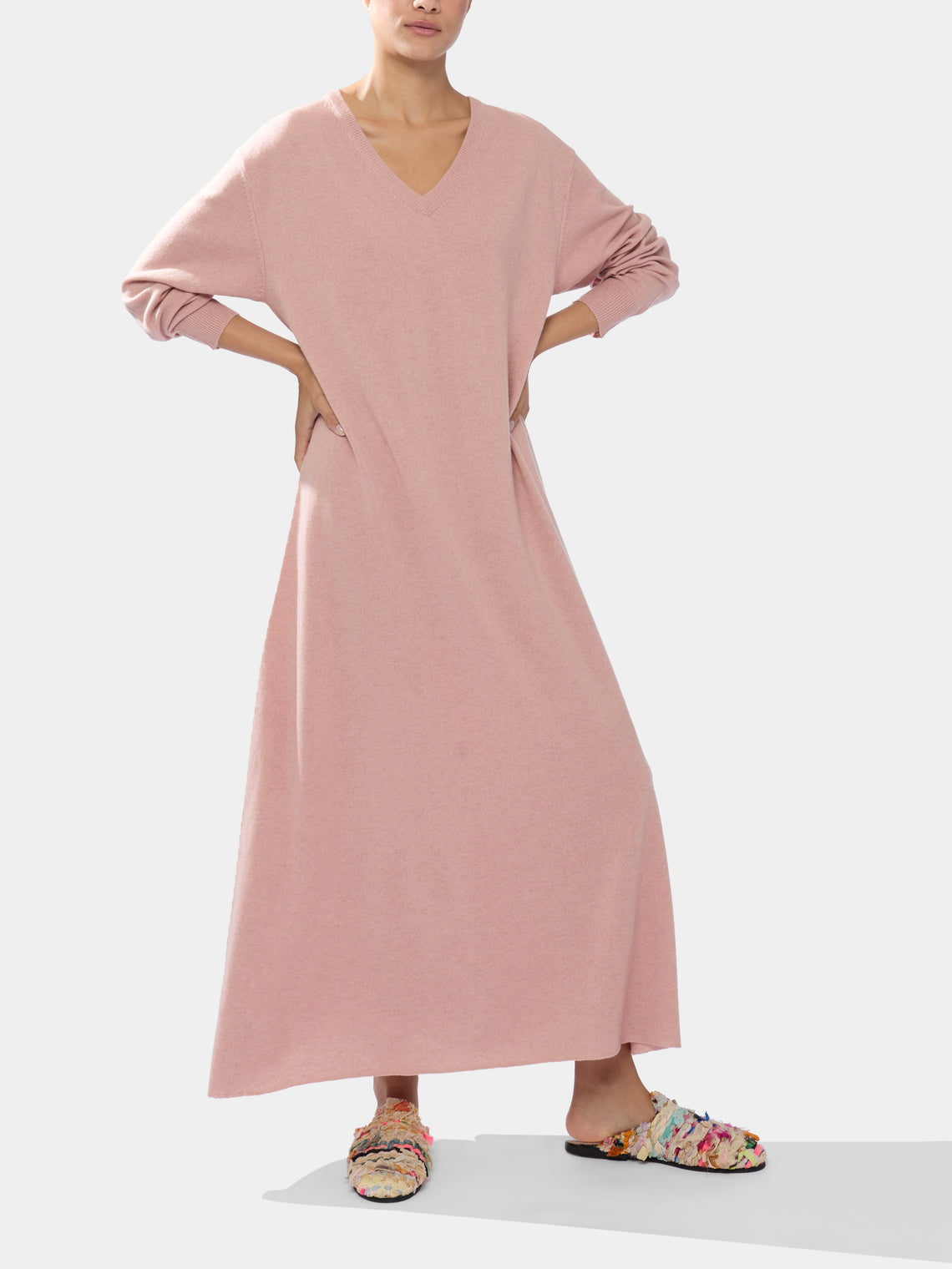 Ryan Roche - Women's Cashmere V-Neck Long Dress - Pink - ABASK